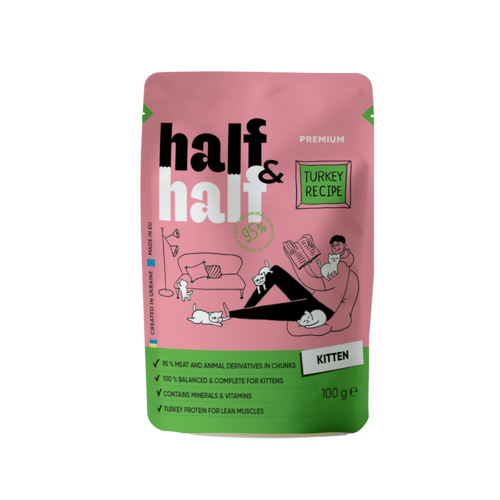 Half & Half – Pełnoporcjowa karma mokra dla kociąt z indykiem w galaretce 100g
