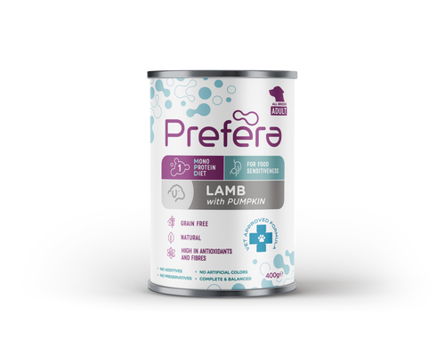 PREFERA Mono Adult Mokra Mokra Karma dla Psów Jagnięcina z Dynią 400g