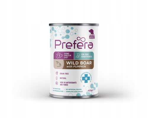 ZESTAW PREFERA Mono Adult Mokra Mokra Karma dla Psów Dzik z Dynią 6 x 400g