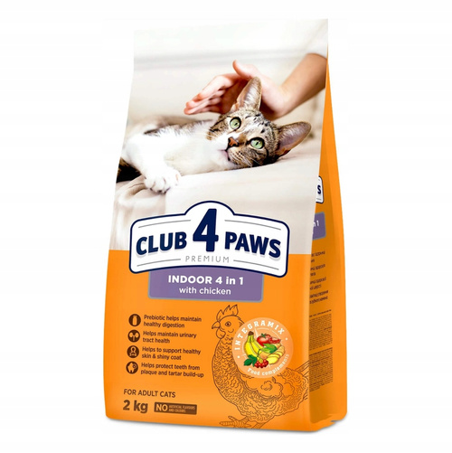 CLUB 4 PAWS Sucha Karma 2kg dla Dorosłych Kotów Indoor 4in1