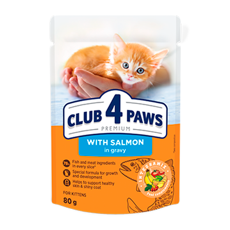 CLUB 4 PAWS Karma Mokra dla Kociąt ŁOSOŚ W SOSIE 80g
