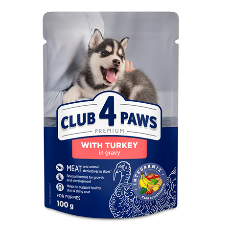 CLUB 4 PAWS Karma Mokra dla Szczeniąt Indyk w Sosie100g