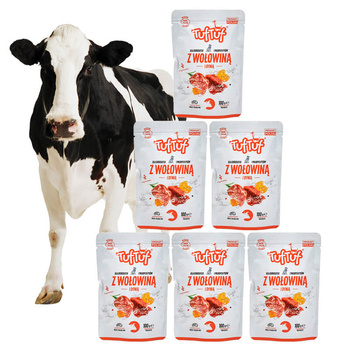 6x Tuf Tuf Junior/Adult Small Mokra Karma w Saszetce 100g Wołowina z Dynią