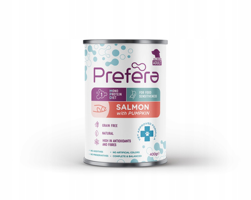 PREFERA Mono Adult Mokra Mokra Karma dla Psów Łosoś z Dynią 12 x 400g
