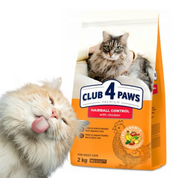 CLUB 4 PAWS Sucha Karma 2kg dla Dorosłych Kotów Kontrola Eliminacji Kul Włosowych Hairball Controll