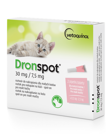 Dronspot Spot-on Krople Odrobaczające dla Kotów 0,5-2,5 kg 2 Pipety DATA: 03.2025