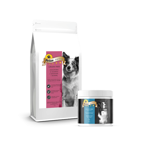 Prize Grain Free Dziczyzna z Batatami i Morwą 12kg + Prize Flex Core 300g 