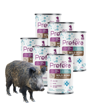 ZESTAW PREFERA Mono Adult Mokra Mokra Karma dla Psów Dzik z Dynią 6 x 400g