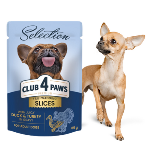 CLUB 4 PAWS Karma Mokra dla Psa Kawałki w Sosie z Kaczką i Indykiem100g