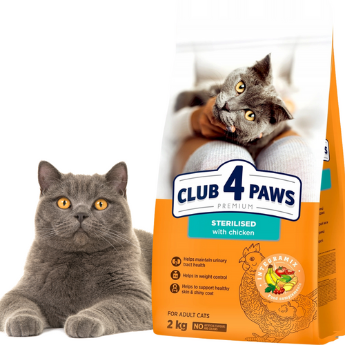 CLUB 4 PAWS Sucha Karma 2kg dla Dorosłych Kotów Sterylizowanych Kastrowanych