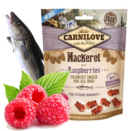 Carnilove Crunchy Snack Bezzbożowa Przekąska Dla Psów MacKerel With Raspberries 200g