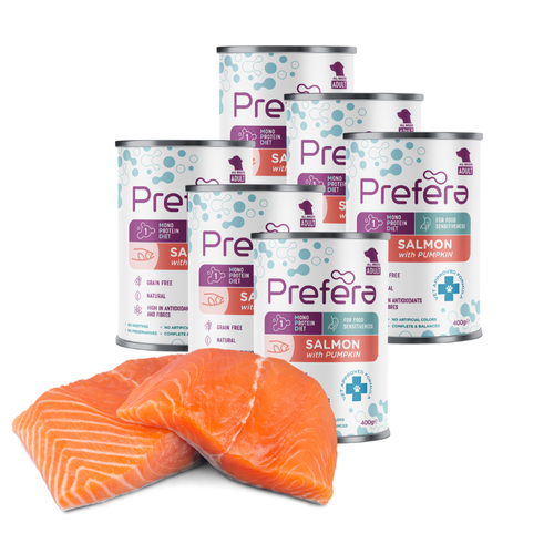 PREFERA Mono Adult Mokra Mokra Karma dla Psów Łosoś z Dynią 6 x 400g