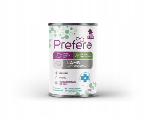 PREFERA Mono Puppy Mokra Karma dla Szczeniąt Jagnięcina z Dynią 400g