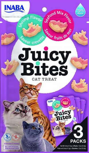 Inaba Juicy Bites Wilgotne Przysmaki dla Kota Krewetki i Owoce Morza 3x11,3g