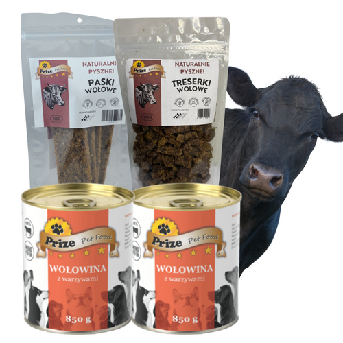 Zestaw Wołowy - Smakołyki i Mokra Karma Prize Pet Food