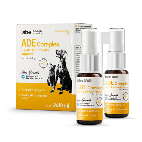 Lab-V ADE Complex Witaminy dla Psa i Kota Zdrowa Skóra, Wzrok i Odporność 2 x 10 ml