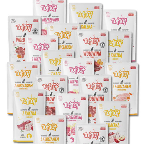 24x Tuf Tuf Junior/Adult Small Mokra Karma w Saszetce 100g Mix Smaków