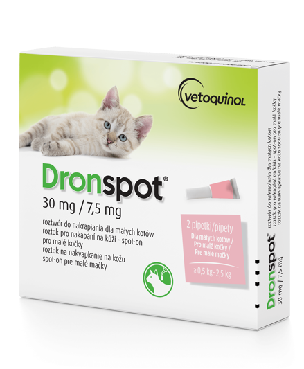 Dronspot Spot-on Krople Odrobaczające dla Kotów 0,5-2,5 kg 2 Pipety
