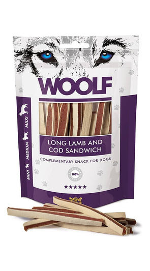 Woolf Long Lamb and Cod Sandwich Przysmak dla Psa 100g